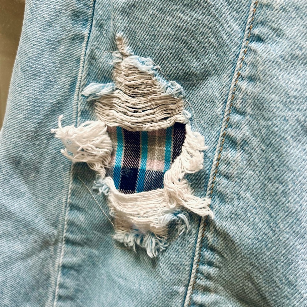 We The Free Riptide Denim Maxi Skirt | Sz 0 (XS) | Distressed Plaid Patchwork - Picture 6 of 9